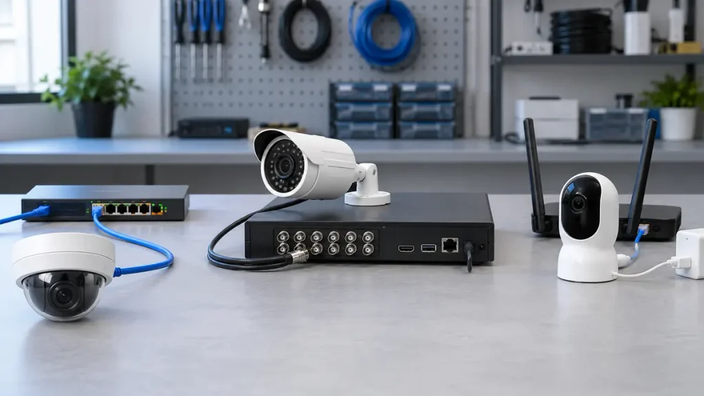 Comparação entre câmeras IP, analógica e Wi-Fi com seus equipamentos de conexão
